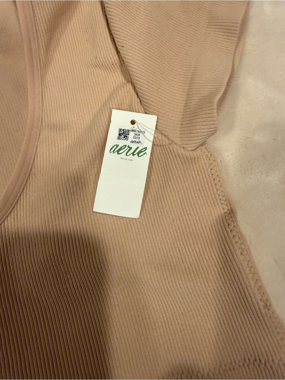 aerie Ribbed Tank Bralette - Beige